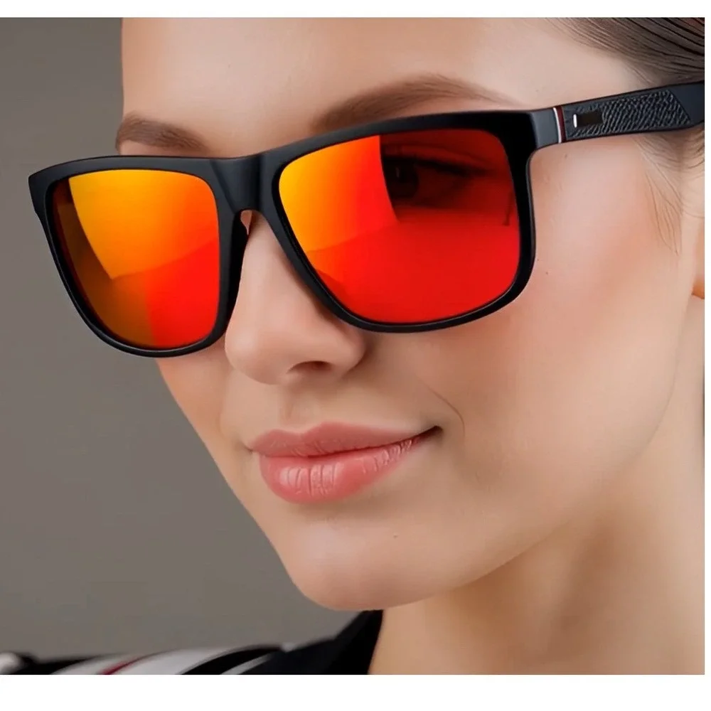 Women‎ Black Red Mirror Lens Square Frame Sport Sunglasses Modern Casual Outfit